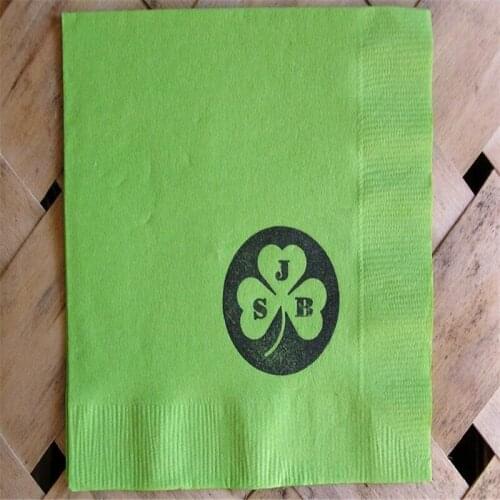 Personalized Cocktail Napkins Lucky Irish Shamrock Couples Initials Custom Wedding 3 Ply Paper Beverage Green St. Patricks Day