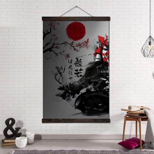 Posters and Prints Scroll Canvas Painting Art Print Wall Pictures Frame Painting Home Decoration Abstract Japan Samurai Red Sun