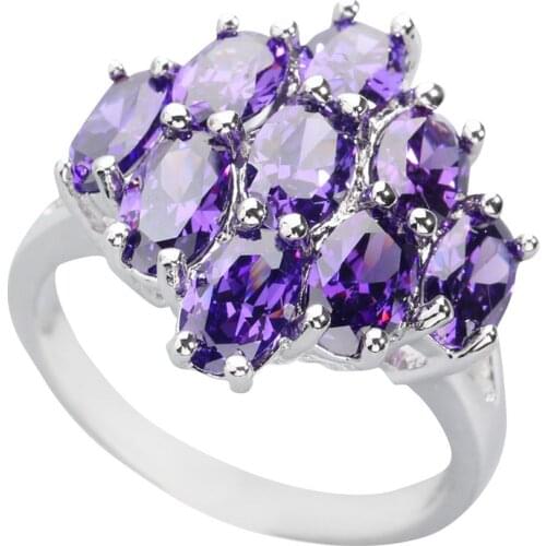 Awesome Purple Stone 4*6mm Semi-precious Stone Silver Cool For Women Ring Q1781