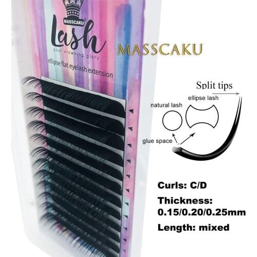New Ellipse Flat False Eyelash Extension 8-16mm and mix flat mink cilia eyelashes Faux Mink Split Tip Ellipse eyelashes Matte