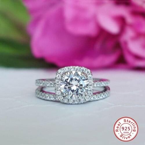 Luxury Female White Bridal Wedding Ring Set Fashion Silver color Jewelry Promise CZ Stone Engagement Rings For Women