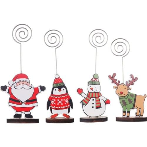 Christmas Memo Clips Card Holder Santa Deer Stand Wire Photo Clip Message Desk Notes Rack Christmas Gift Note Clamp Party Decor