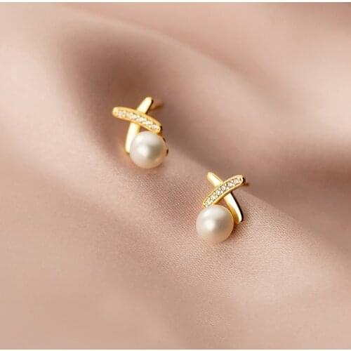 MloveAcc 925 Sterling Silver Pearl Earrings Charm Women Trendy Jewelry Simple Retro Party Accessories Gifts Cross Earring