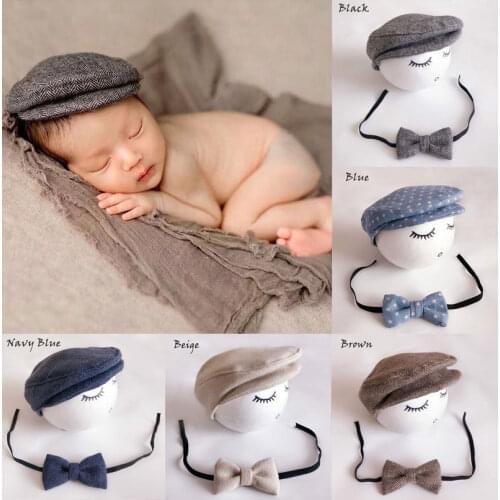 Newborn Peaked Beanie Infant Cap Baby Hat Girls Bow Tie Photo Photography Prop Boy Caps