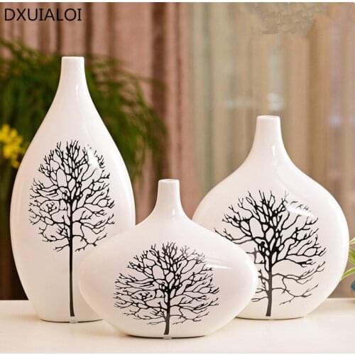 Modern and simple Jingdezhen ceramic vase three-piece set, home creative decorations TV cabinet crafts flower vases DXUIALOI