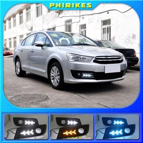 LED DRL daytime running light+Front fog light For Citroen C-Quatre 2012-2018 with Dynamic moving yellow turn signal