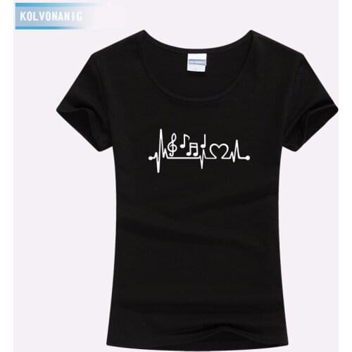 2018 New Summer Lady Girl Fashion Casual Music Notes Heartbeat Love Cotton Printed T Shirt O-Neck Women T-Shirt Tee Tops TO-44
