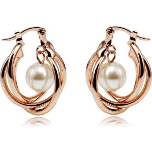 Ociki Imitation Pearl Earrings Fashion Wholesale Rose Gold Color Vintage Ball Earring for Women Cute Girls Gift Drop Shipping