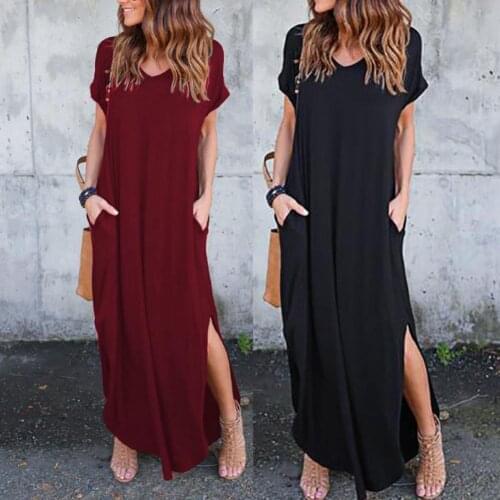 Plus Size 3XL Sexy Women Dress Summer V Neck Ankle Length Short Sleeve Split Maxi Dress Streetwear Lady Dresses Party Sundress