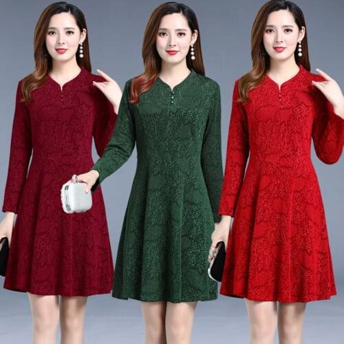 2019 Autumn Winter New Jacquard Floral Vintage Dress Plus Size Midi Dresses Elegant Women Party Long Sleeve Bodycon Vestidos
