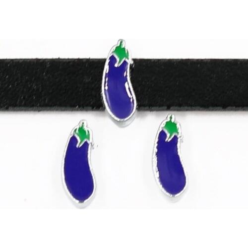 10PCS 8mm Alloy Eggplant Vegetables Slide Charms Slide Beads DIY 8mm Bracelets Wristbands,Belt Straps Pet Name Collar