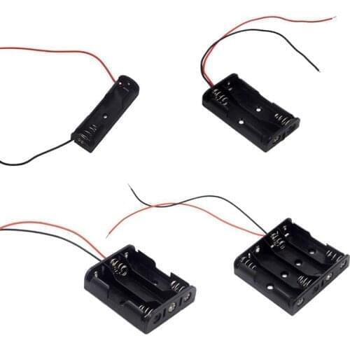 Black Plastic 10pcs 1 2 3 4 Slots AA Size Power Battery Storage Case Box Holder With Wire Leads