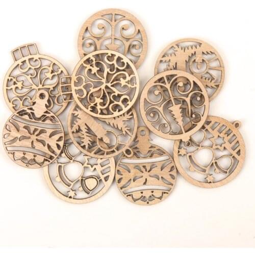 Wooden Christmas Series Pattern Round Hanging Ornament Charm Scrapbooking Handmade Accessory Home Decoration 44mm 10pcs MZ191
