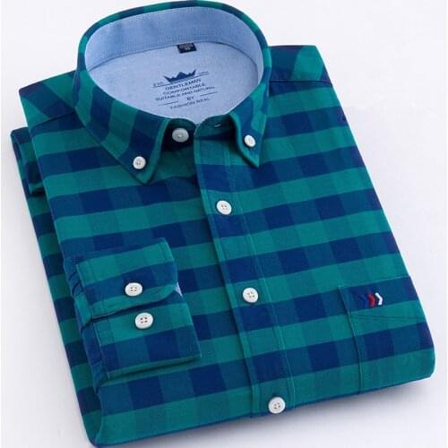 100% Cotton Mens Shirts Tops New Design Super High Quality Oxford mens shirt long sleeve shirt Slim 4XL casual shirt men plaid