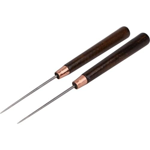 2Pcs Shoes Repair Threader Stitch Needle Wooden Handle Punch Awl Hole Maker Cone Leather Craft Sewing Supplies Repair Tools