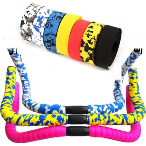 2pcs Mountain Road Bike Bicycle Handlebar Tape Wrap Camouflage Cycling Handle Belt Cork Wrap with Bar Plugs