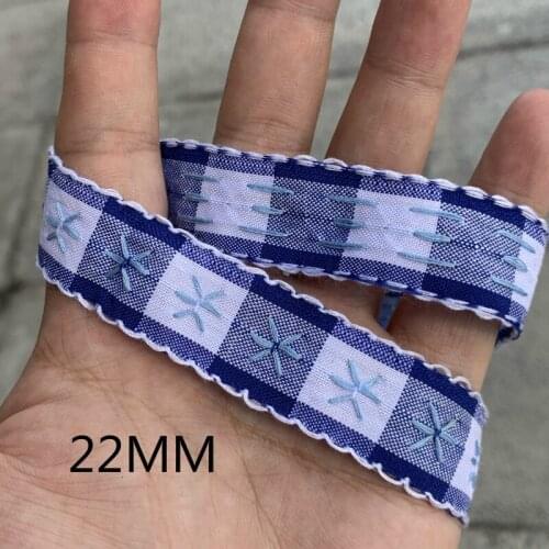 3 YARD 7/8" 22MM Hand - Made Hairpin Accessories Vintage Sew Blue And White Squares Jacquard Ribbon Lace Korean MJZDMH20081307