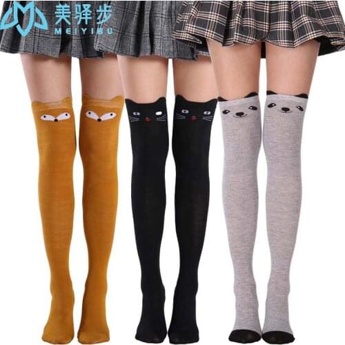 6 Pairs Per Set Cartoon Cat Style Stockings Knee High Socks Cartoon Fashion Cute Women Stocking Gift Birthday