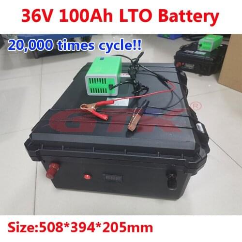 GTK LTO 36V 80Ah 100Ah Lithium Titanate Battery Pack 2.4v cells for 1000w backup power motocycle boat machine +10A Charger