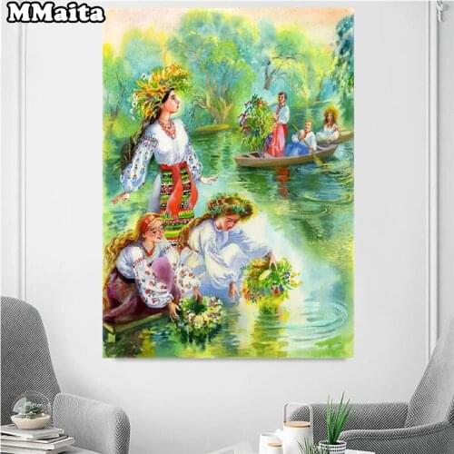 5D DIY Diamond Painting Girls playing by the lake Square Drill New Arrival Mosaic Embroidery Rhinestone Picture Decor GG5605