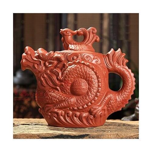 Yixing teapot Dragon and phoenix teapot 500cc big capacity chinese tea set handicraft Red Dragon Relief Pot kung fu teapot