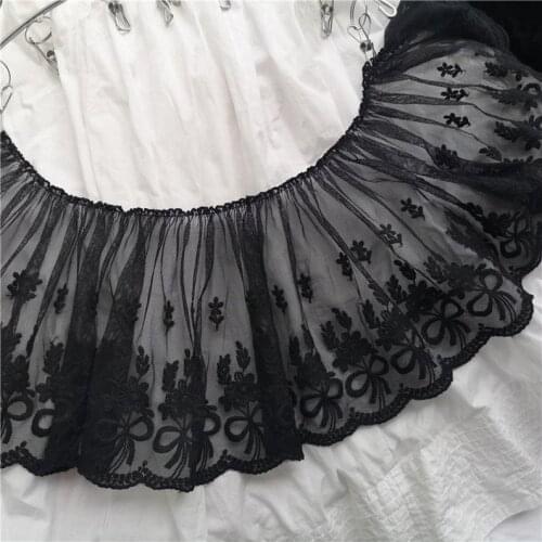 Black Tulle Lace, Cotton Flower Embroidered Lace Trim, Pleated Lace Trim, Dolls Making, Bridal Supplies, 1 Meter