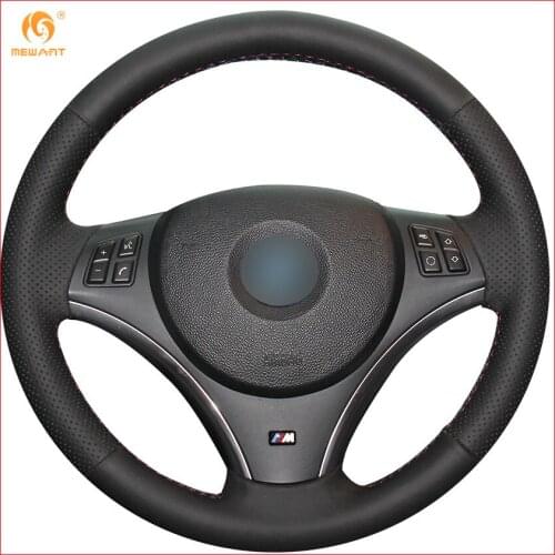 MEWANT Black Artificial Leather Car Steering Wheel Cover for BMW E90 325i 330i 335i E87 120i 130i 120d Interior Accessories
