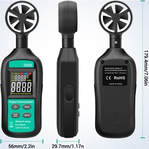 GN301 Digital Anemometer Handheld Wind Speed Meter For Measuring Wind Speed, Temperature and Wind Chill with Backlight LCD