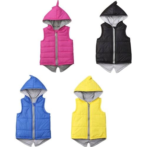 Toddler Baby Boy Girl Dinosaur Jacket Coat Kids Sleeveless Vest Zip Hooded Tops Outerwear Hoodies Waistcoat