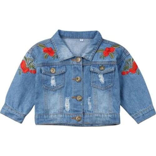 2019 Fashion 1-5Y Infant Baby Girl Coats Embroidery Denim Jacket Coat Cardigan Buttoned Pocket Outerwear