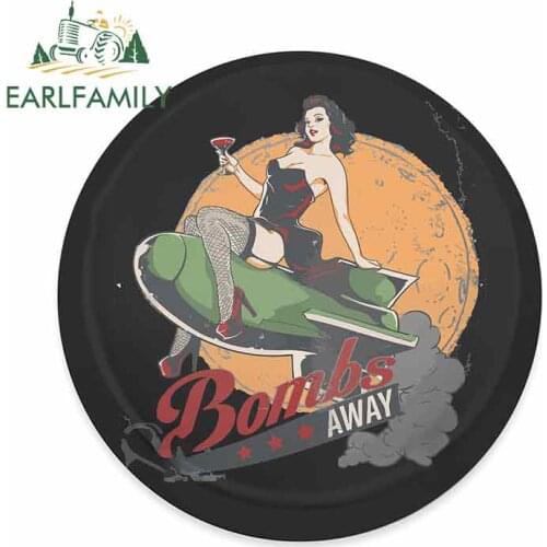 EARLFAMILY 13cm x 12.8cm For Bombs Away Pin Up Funny Car Stickers Waterproof Bumper Decoration Occlusion Scratch Vinyl Car Wrap