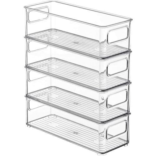 Refrigerator Organizer Bins, Clear Stackable Plastic Food Storage Rack with Handles for Pantry, Kitchen