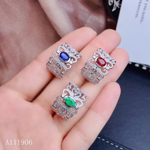 KJJEAXCMY boutique jewelry 925 sterling silver inlaid natural sapphire emerald ruby female ring plum support test set new luxury