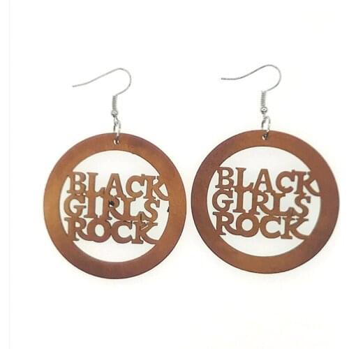 Coffee Wood Africa Black Girl Magic Letters Afro Queen Sexy Brave Hiphop Rock Pop Earrings Vintage DIY Party Jewelry Wooden