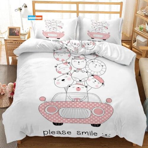 Cartoon Cat Bedding Set Animals Kids Bed Sets Girls Boys Home Textile Kids Girls Bedroom Decor 3pc Duvet Cover Pillowcase