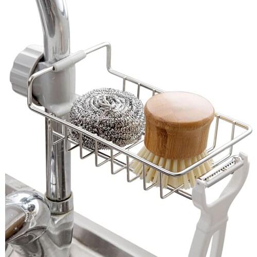 Stainless Steel Kitchen Sink Organizer Drying Rack Sink Caddy Sponge Holder Dish Cloth Rag Storage Rack Soap Draining Shelf
