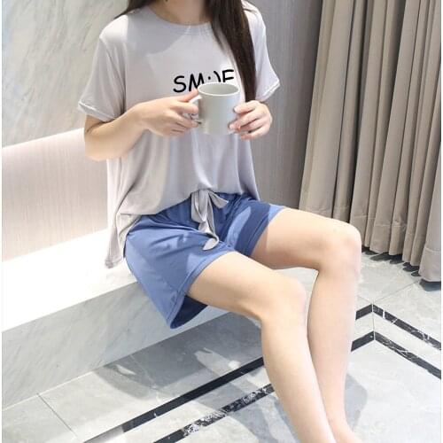 Summer Short Sleeve Short Sets Letter Printing Sleepwear Ladies Pajamas Suit Casual Loose Pj Sets for Women Two Piece Set