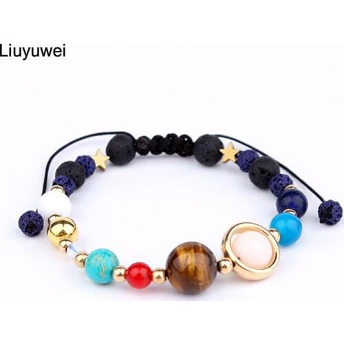 Liuyuwei Natural Stone Beads Universe Galaxy the Eight Planets in the Solar System Guardian Star Bracelet for Women Men Bangle