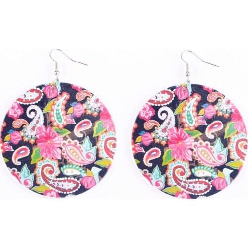 ZWPON Fashion Big Wood Circlr Earrings Women Vintage Gold Printing Wooden Jewelry Bohemian Statement Earrings for Women Jewelry