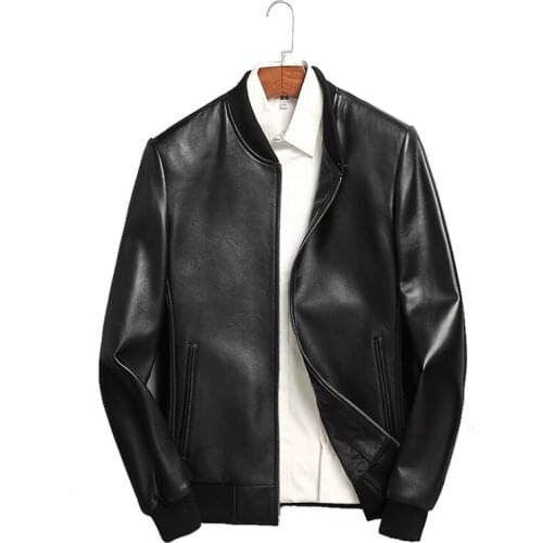 Genuine Sheepskin Leather Men Short Coat Regular Male Formal Black Jacket Casual Men Natural Leather Zipper Spring Jacket