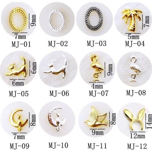 10Pcs/Lot Japan Gold Silver Oval Cat Pigeon Crane Plam 3D DIY Metal Alloy Nail Art Deco Nail Stickers/Charms/ Tools for Manicure