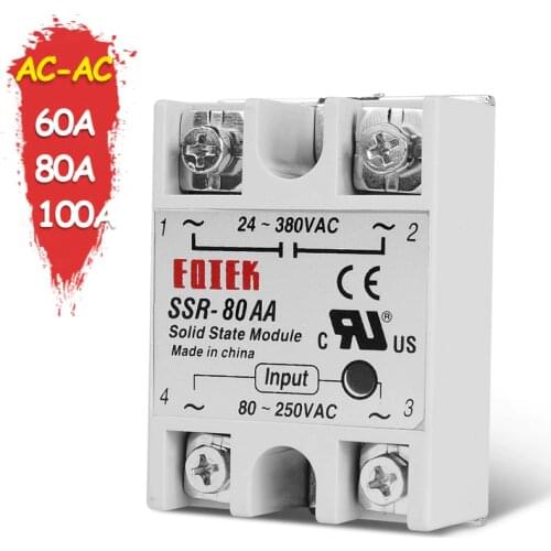 60A 80A 100A Single Phase AC-AC Solid State Relay SSR SSR-60AA SSR-80AA SSR-100AA Voltage 80-250V 220V AC TO 24-380V AC Load