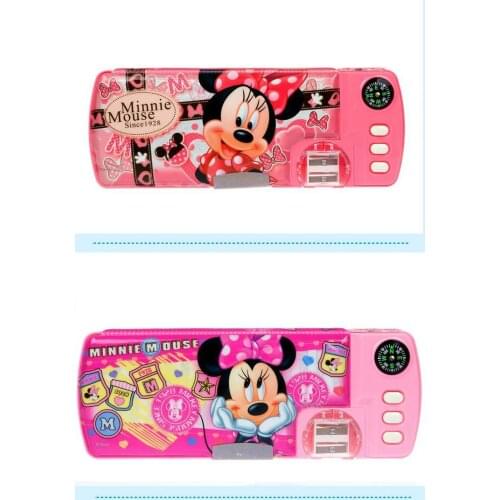 Disney Stationery Box Mickey Compass Double Hole Pencil Sharpener Cartoon Multi-function Large Capacity Pencil Box School Gift