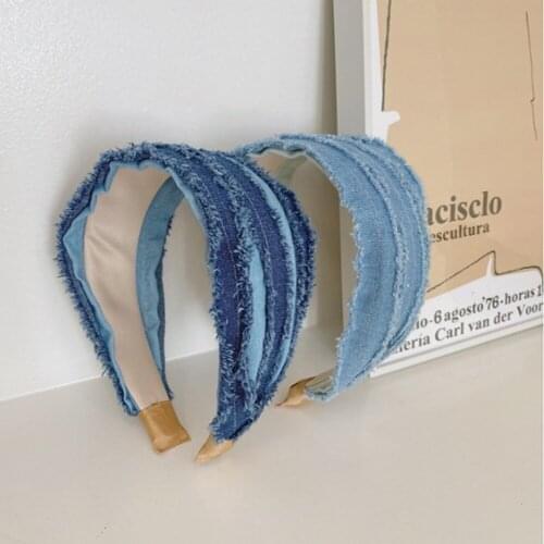 Fashion hair accessories women retro denim fold headbands wild wash cloth wide brim headband girl boutique hair band headwear