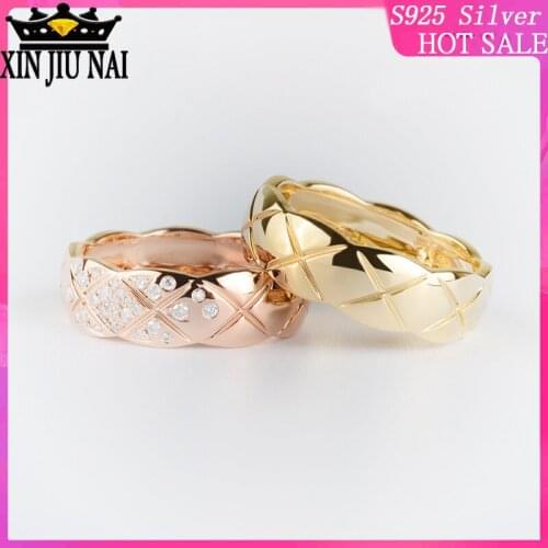 Simple diamond-shaped rose, golden yellow, wide ring with diamond pattern finger rings in mainstream European and American style