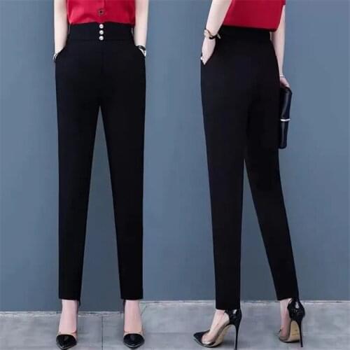 Elastic High Waist Womens Summer Pants 2021 New Thin Cotton Linen Pants Slim Plus Size Casual Female Harem Nine Point Trousers