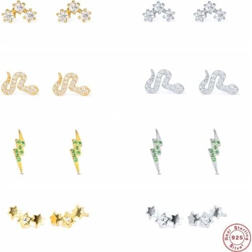 Aide 925 Sterling Silver Flower Star Diamond Stud Earrings For Women Cute Cubic Zirconia Jeweled Snake Ear Stud Fine Jewelry