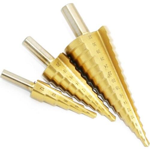 Steel Large Step Cone Titanium Coated Metal Drill Bit Cut Tool Sets Hole Cutter 4-12mm/4-20mm/4-32mm HSS 4241 Sets Drilling