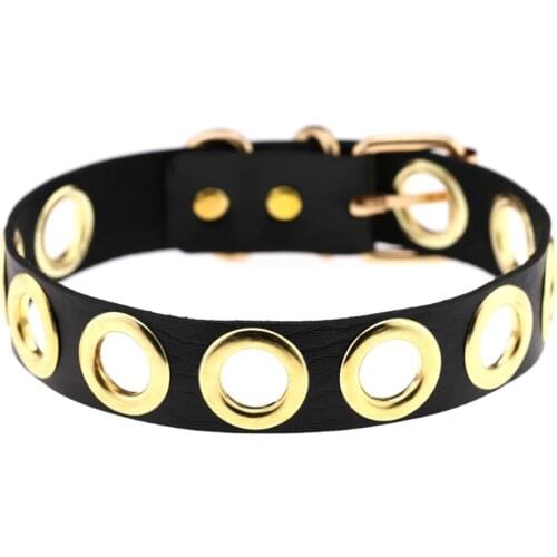 Temperament Punk style simple personality exaggerated leather collar round hole hollow metal bundle collar necklace