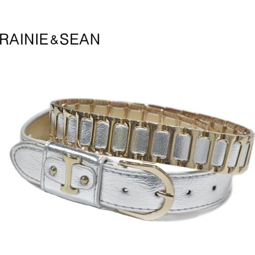RAINIE SEAN Woman Belt Punk Rock Women Leather Belt Sliver Cool Designer Belt Streetwear Hip Hop Ladies Jeans Belt with Metal